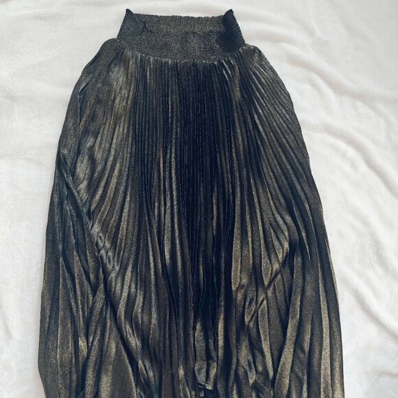 NWT ELIE TAHARI Tarnished Gold Pleated Midi Skirt Asymmetric - Picture 3 of 5